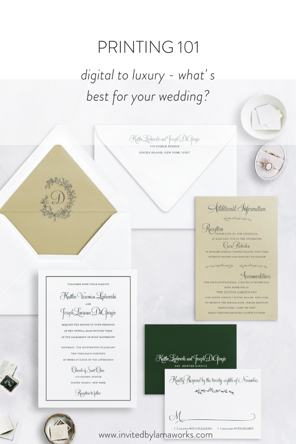 Elevate Your Wedding Invitations: Exploring Letterpress, Digital Metallic Printing, and Custom Envelope Liners