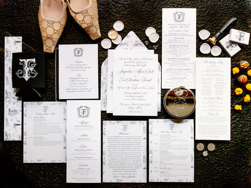 Elegant black and white wedding invitations by Invited by LamaWorks
