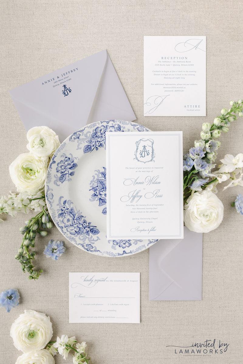 White Roses and Hydrangeas Watercolor Wedding Invitation | Jaime