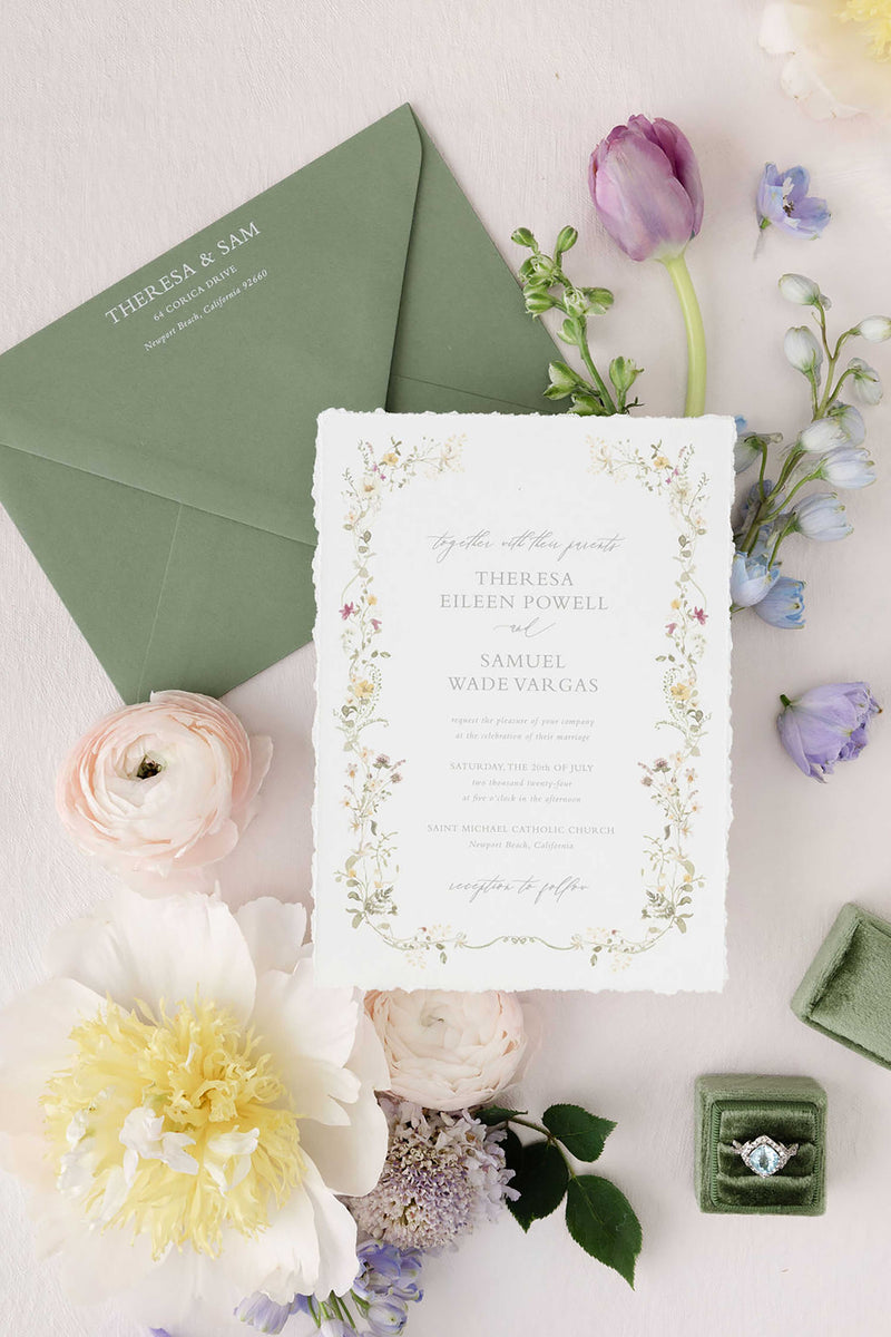 Elegant Wedding Invitation Suite with Watercolor Spring Flowers  | Ophelia
