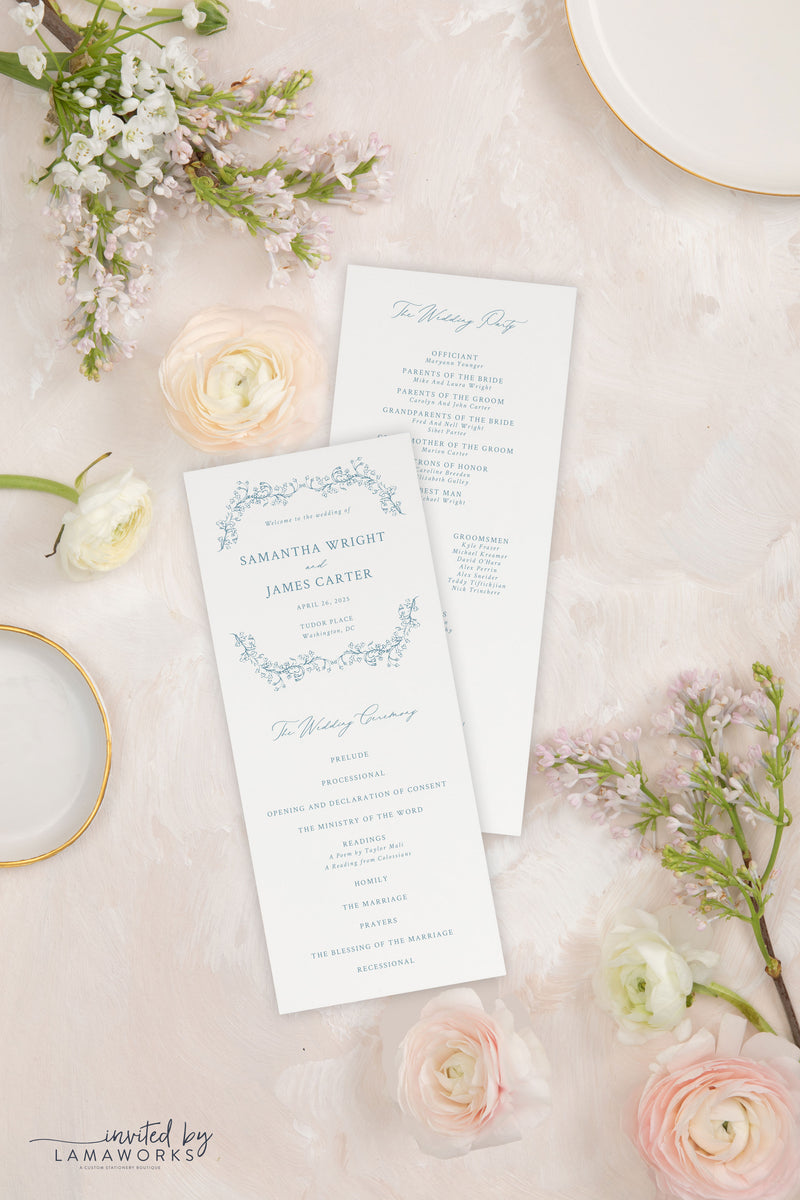 Monogram Crest Printed Wedding Programs | Evangeline