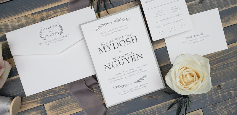 Classic, Elegant Calligraphy Wedding Invitations with Vintage Monogram | Ashley