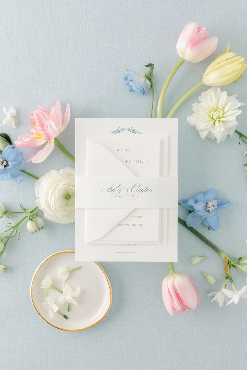 Classic, Elegant Calligraphy Wedding Invitations with Vintage Monogram | Ashley