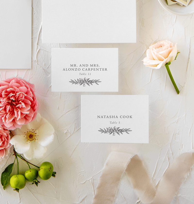 simple minimalist floral place card or escort card