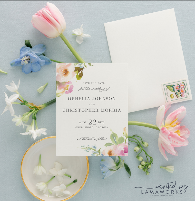 Elegant Mauve Watercolor Floral Wedding Invitation Suite | Brooke