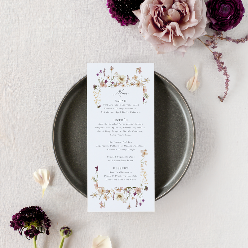 Fall Wildflower Printed Wedding Menu | Rose