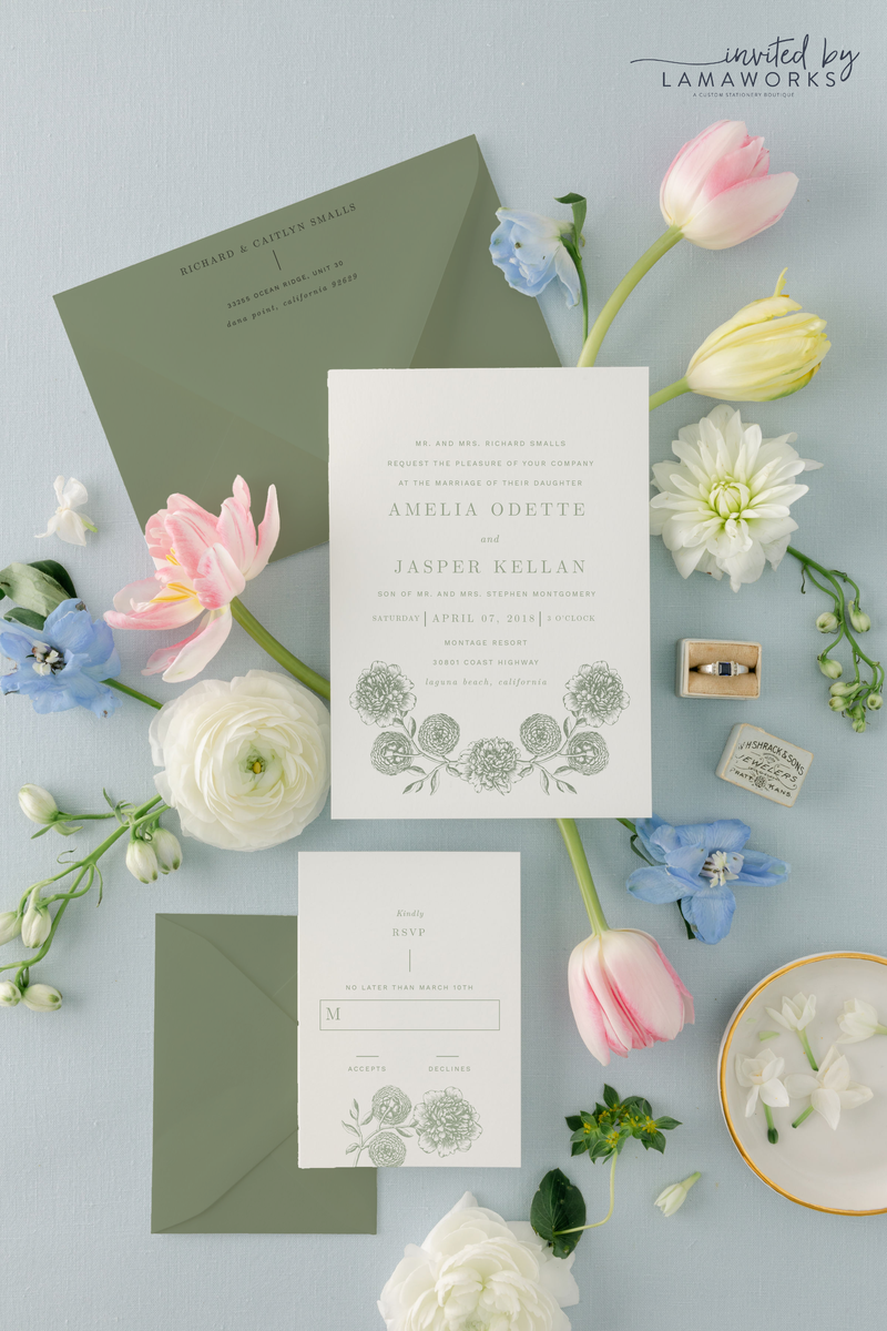 Andrea Invitation Suite - Line Drawn Fine Art Floral Wreath