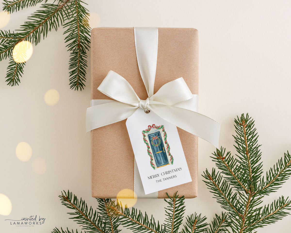 Blue Christmas Wreath Gift Tag