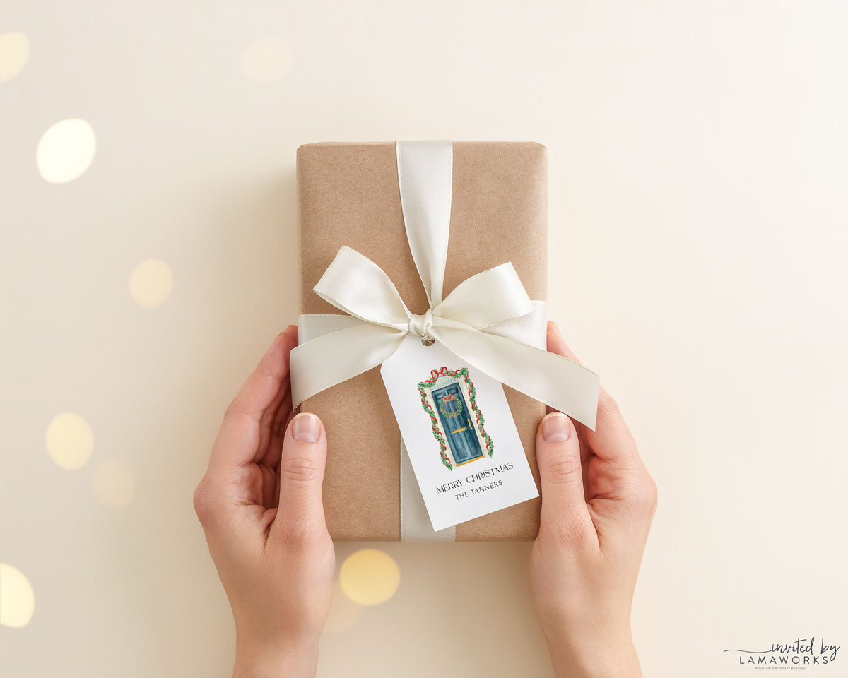 Blue Christmas Wreath Gift Tag