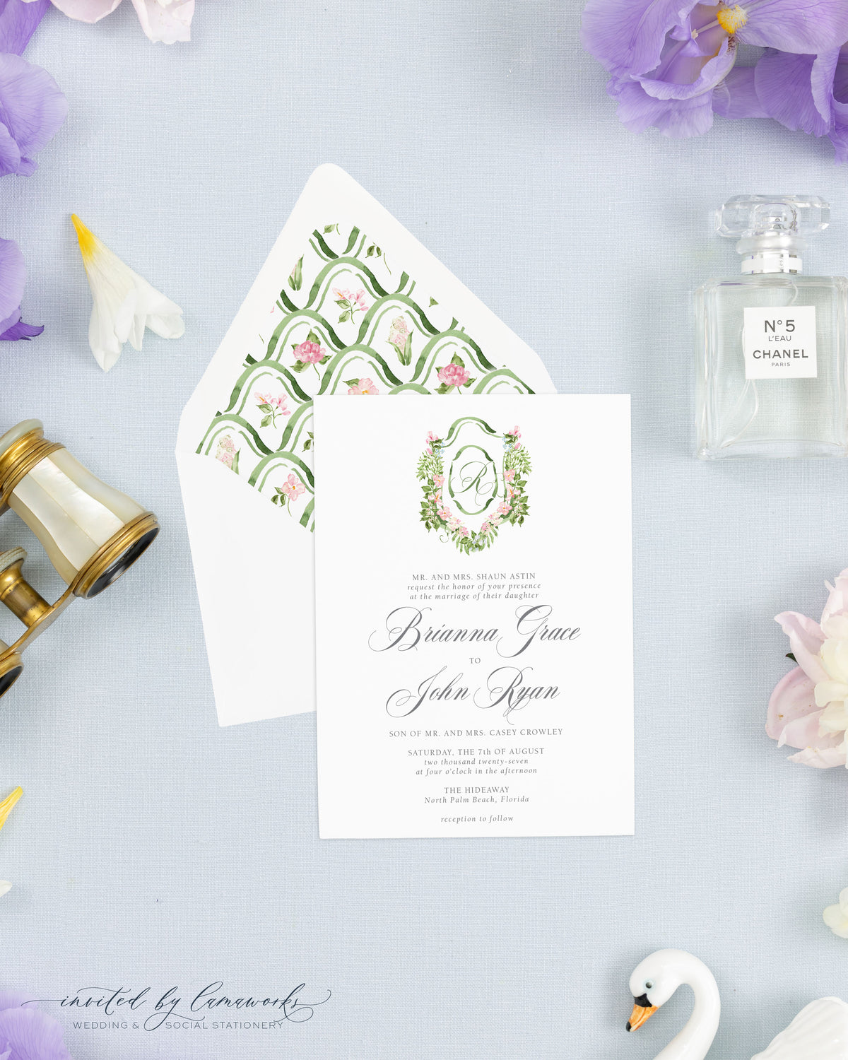 Brianna Floral Crest Invitation Suite