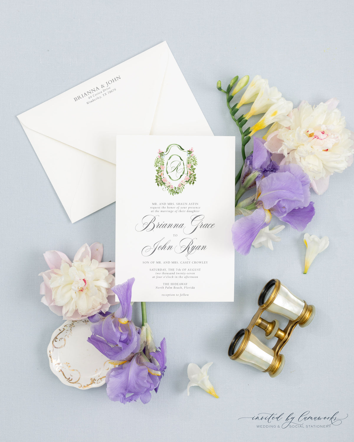 Brianna Floral Crest Invitation Suite