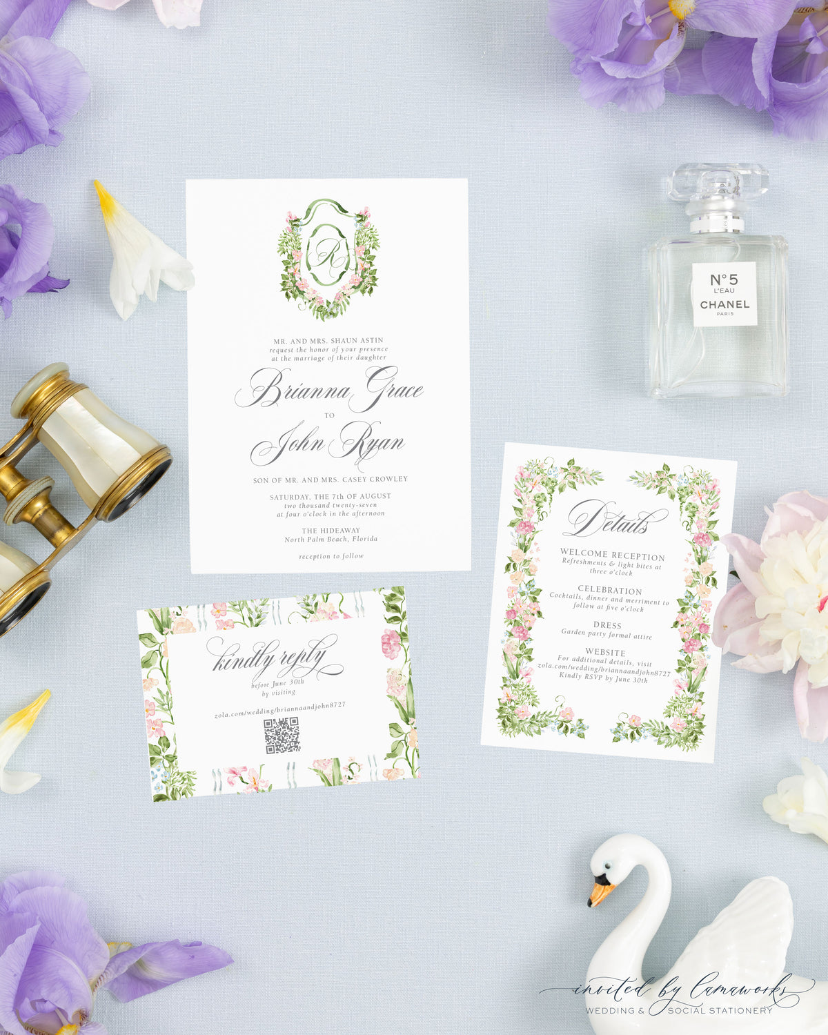 Brianna Floral Crest Invitation Suite