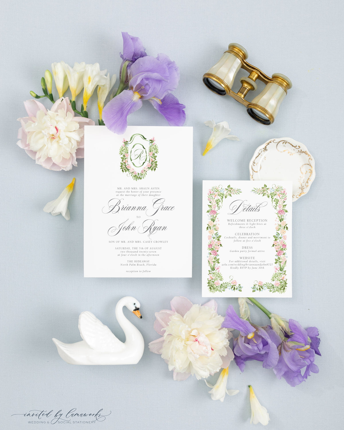 Brianna Floral Crest Invitation Suite