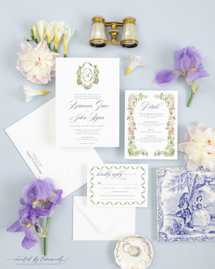 Brianna Floral Crest Invitation Suite