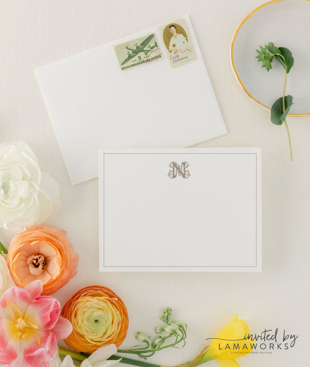 Personalized Stationery Set for Women - Pretty Floral Flat Note Cards with  Envelopes - Custom Thank You Cards - Script Flower Stationary - Fruit