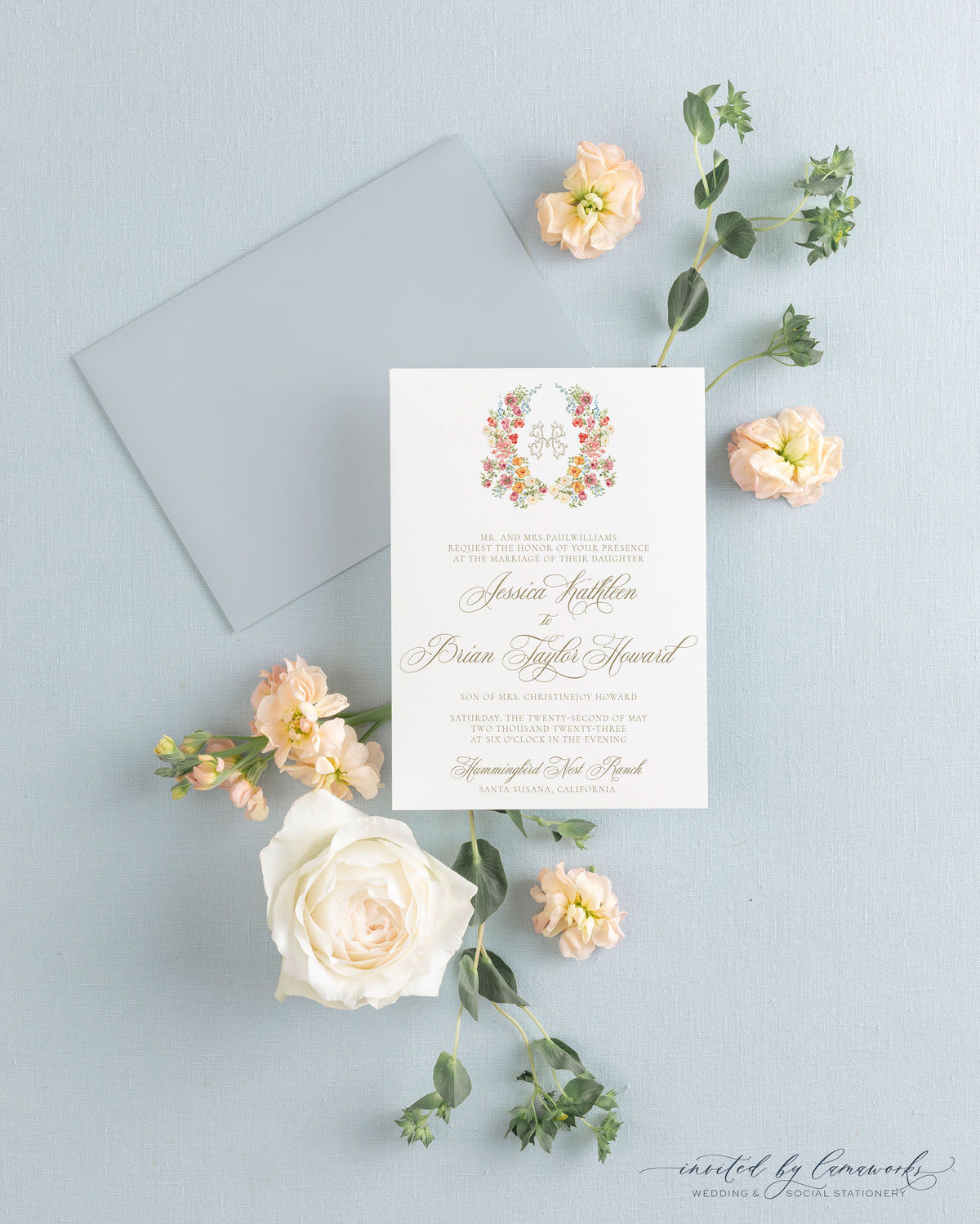 Gwen | Invitation Suite with Wreath and Monogram