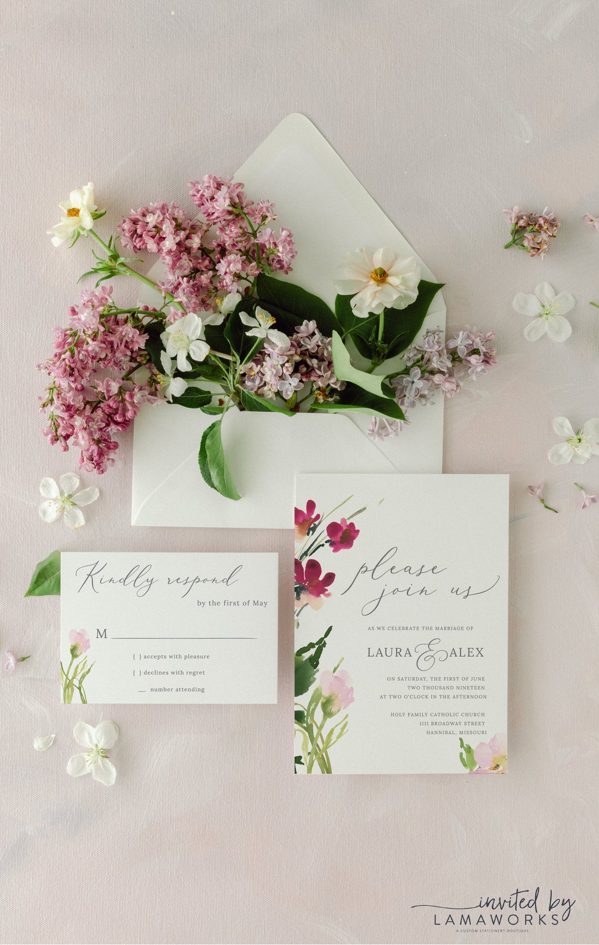 Pretty Pink Floral Invitations - Laura