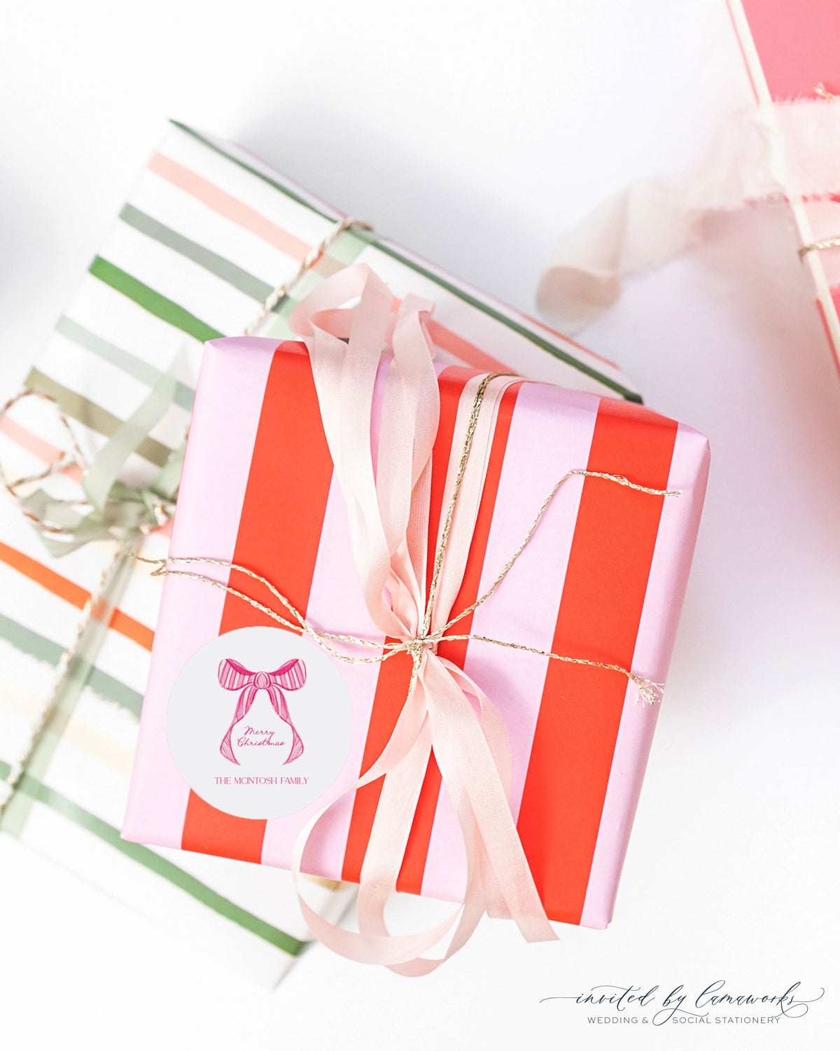 Merry Magenta Bow Sticker