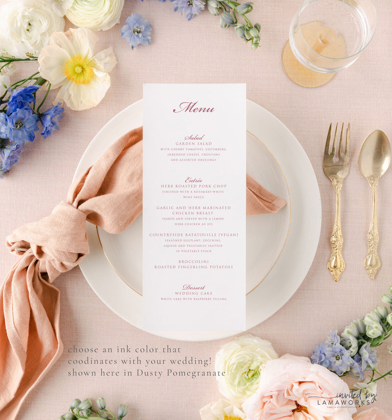 Calligraphy Wedding Menu | Sophia