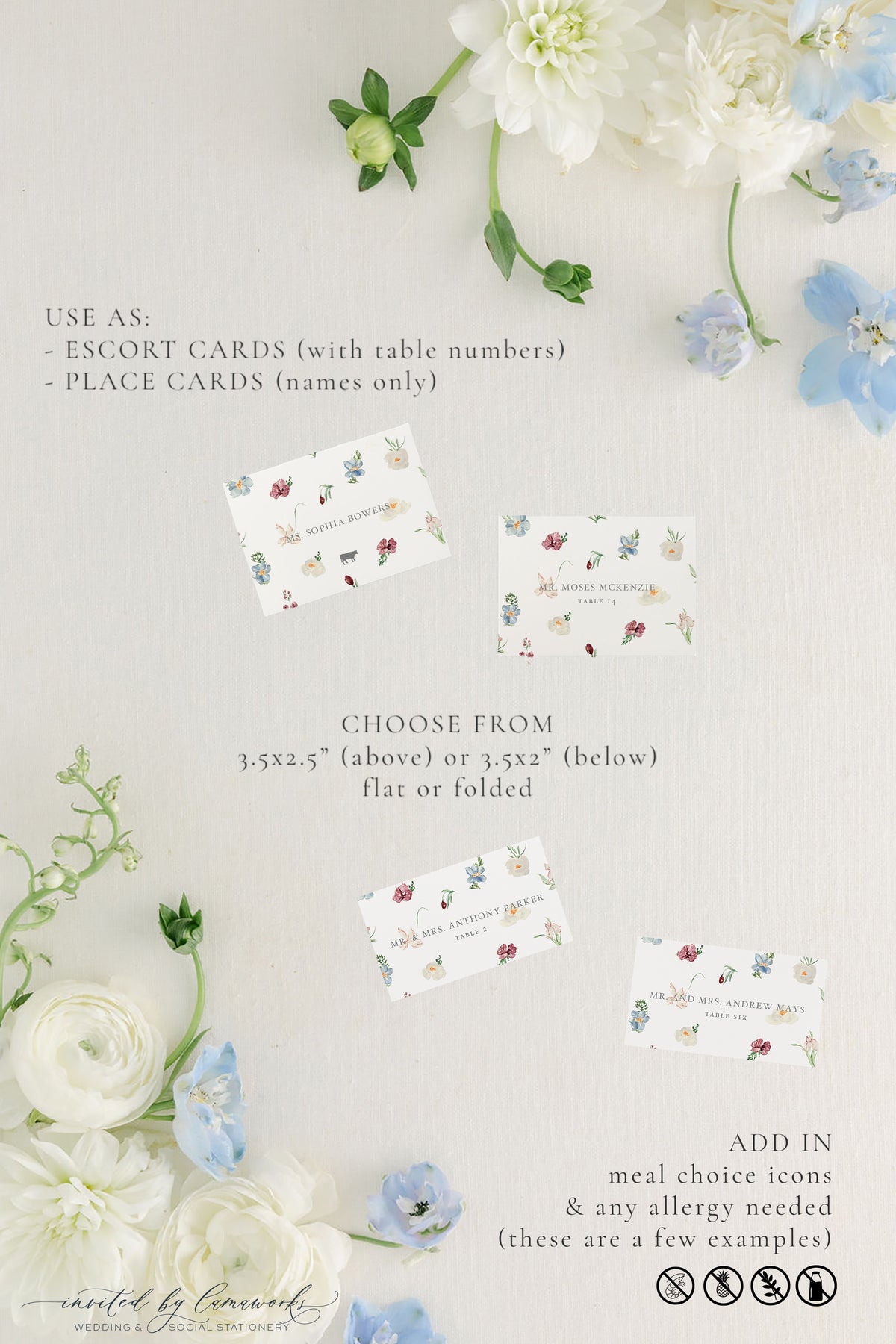 Odette | Floral Monogram  Escort or Place Card