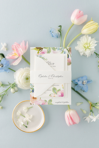 Elegant Wedding Invitation Suite with Watercolor Spring Flowers  | Ophelia