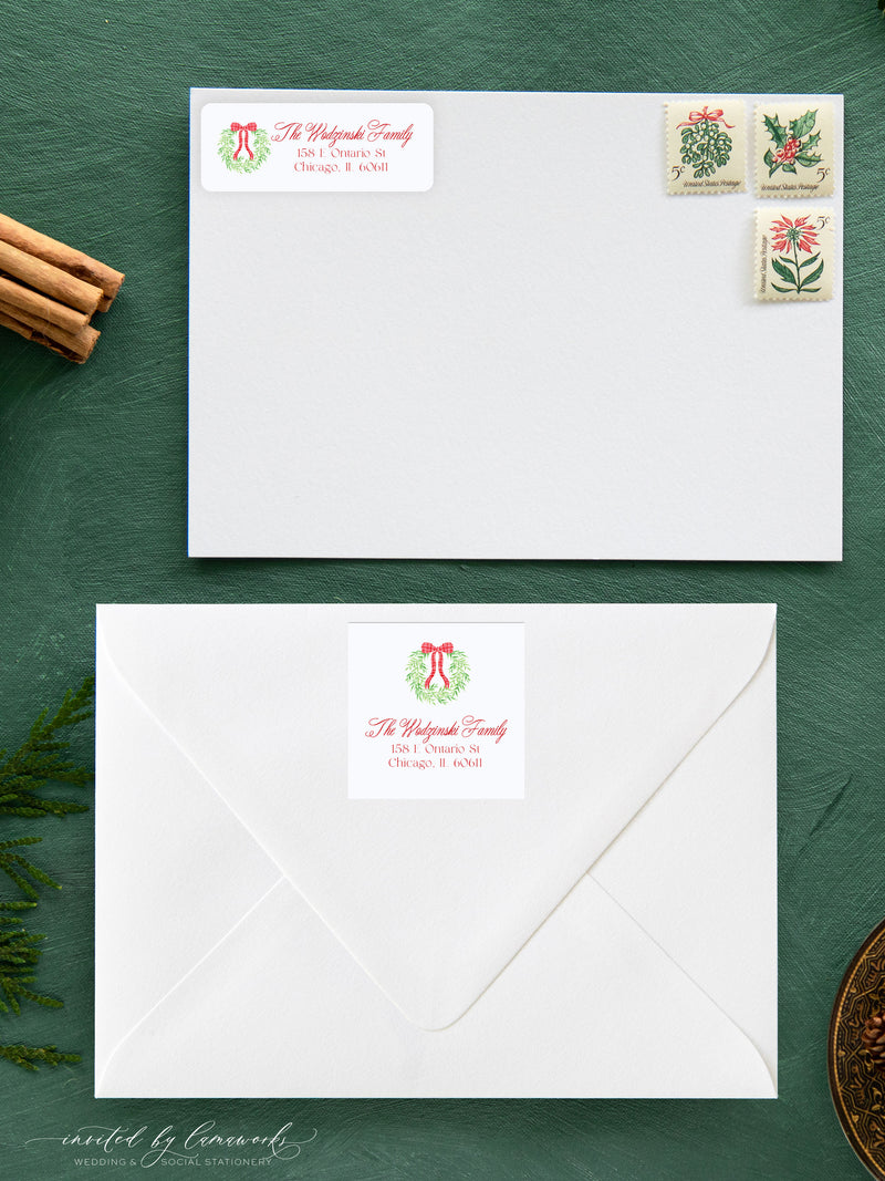 Holly Jolly Wreath Return Address Label