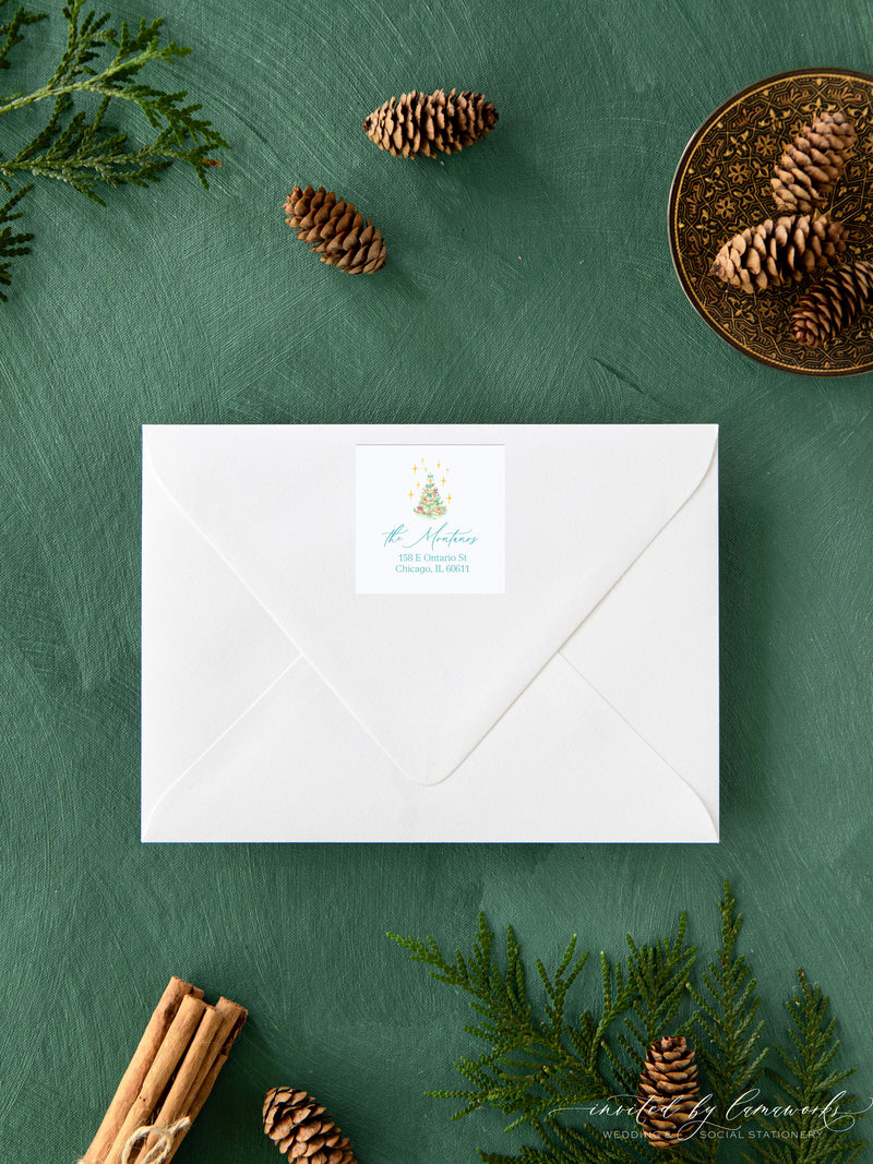 Christmas Tree with Stars Return Address Label