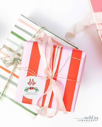 Red Bow Monogram Swag Watercolor Christmas Gift Sticker