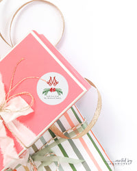 Red Bow Monogram Swag Watercolor Christmas Gift Sticker