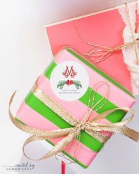 Red Bow Monogram Swag Watercolor Christmas Gift Sticker