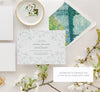 emerald green whimsical floral save the date with monet the valley envelope liner