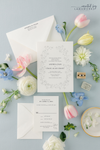 Wedding invitation suite with fine art floral wreath
