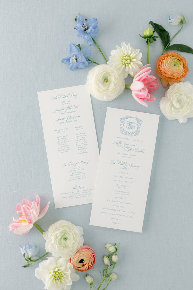 Classic, Formal Wedding Ceremony Programs with Monogram and Crest | Ashley