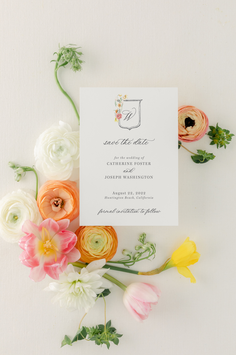 Floral Crest Save the Date - Catherine