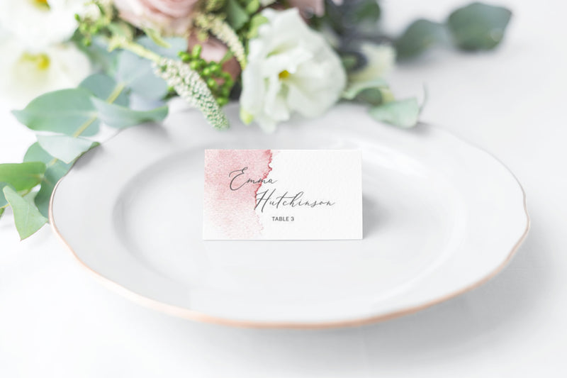 pink watercolor wash place card or escort card
