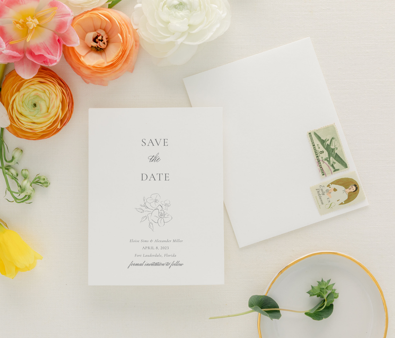 Minimalist floral save the date card