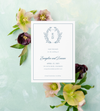 Delicate Blue Classic, Elegant Wedding Save the Date with Monogram Crest and Fine Art Envelope Liner | Evangeline