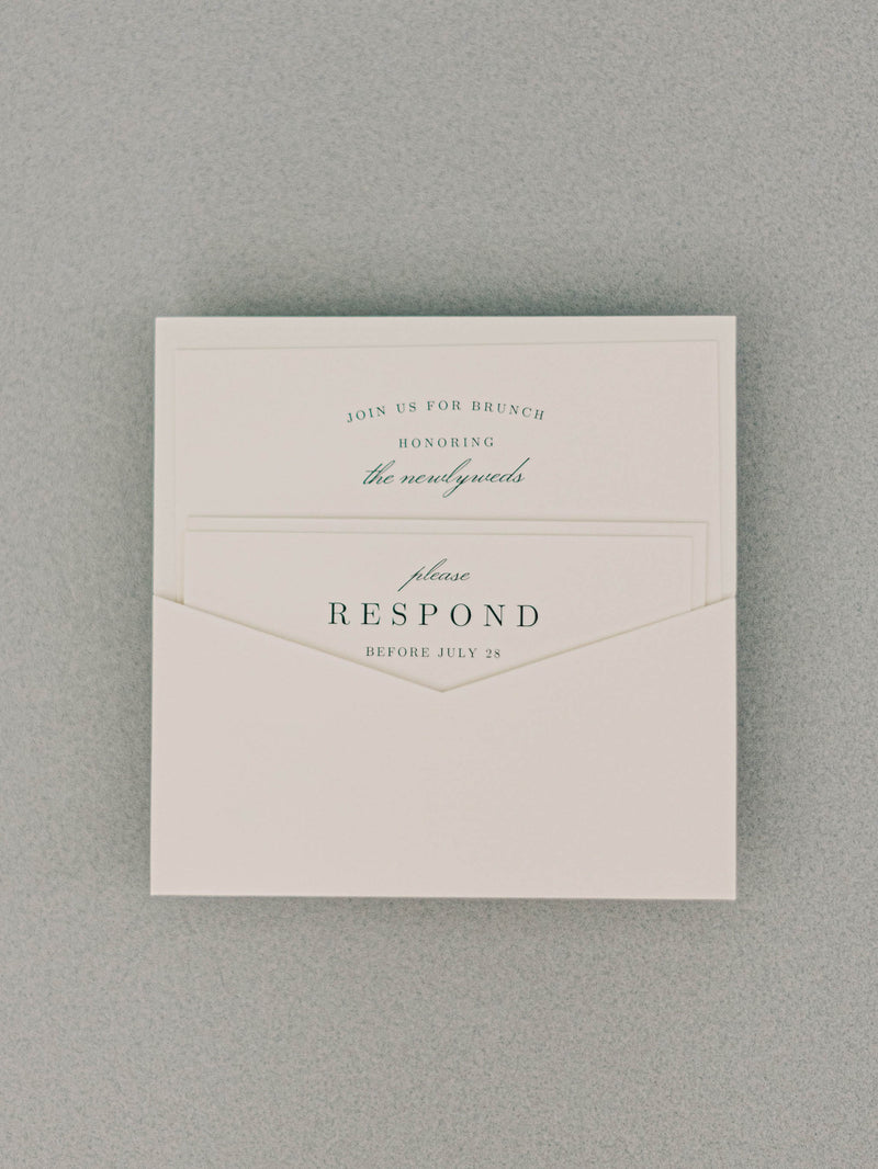 Pocket card wedding invitation for an elegant wedding.