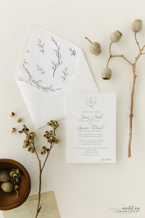 Classic Monogram Wreath Wedding Invitations - Jenna