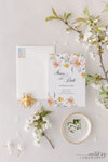 watercolor floral save the date in muted pastels