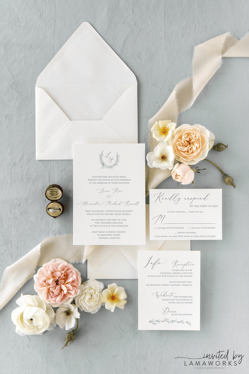 Monogram Laurel Traditional Wedding Invitation - Laura