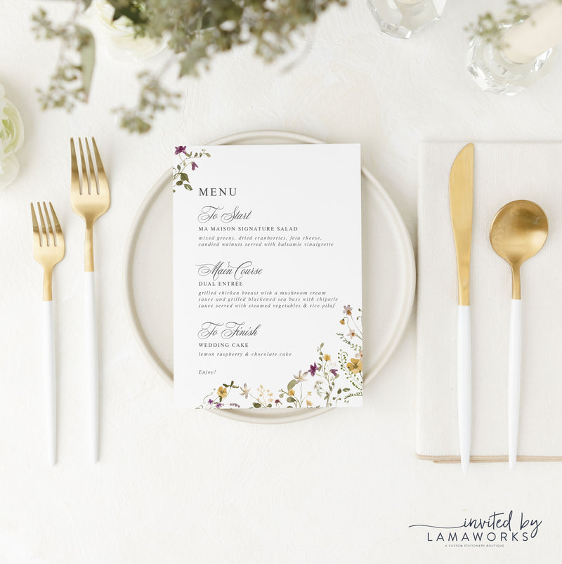 Classic, Elegant Wedding Invitation Menu with Monogram Crest |  Evangeline