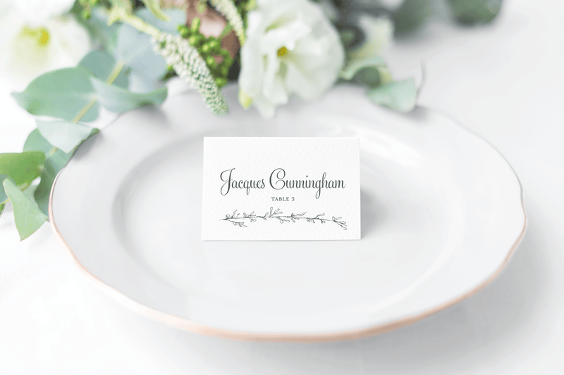 Simple greenery branch escort card or place card