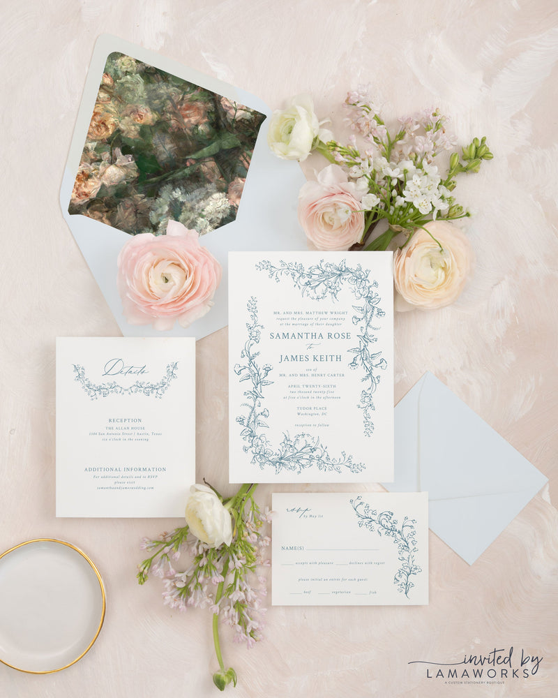 Elegant Minimalist Floral Wedding Invitation Suite - Louise