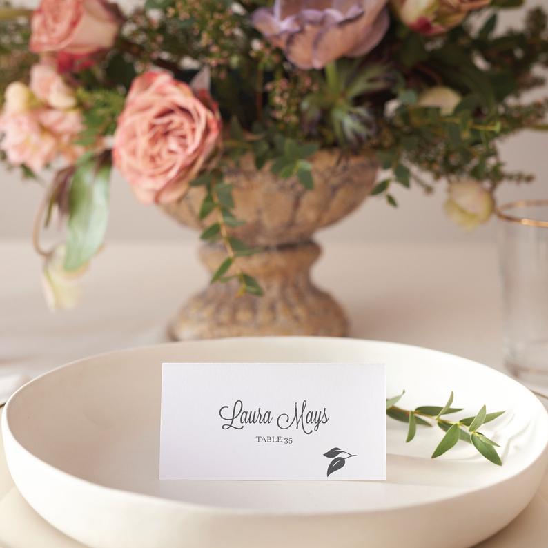 modern script place card or escort card with meal choice