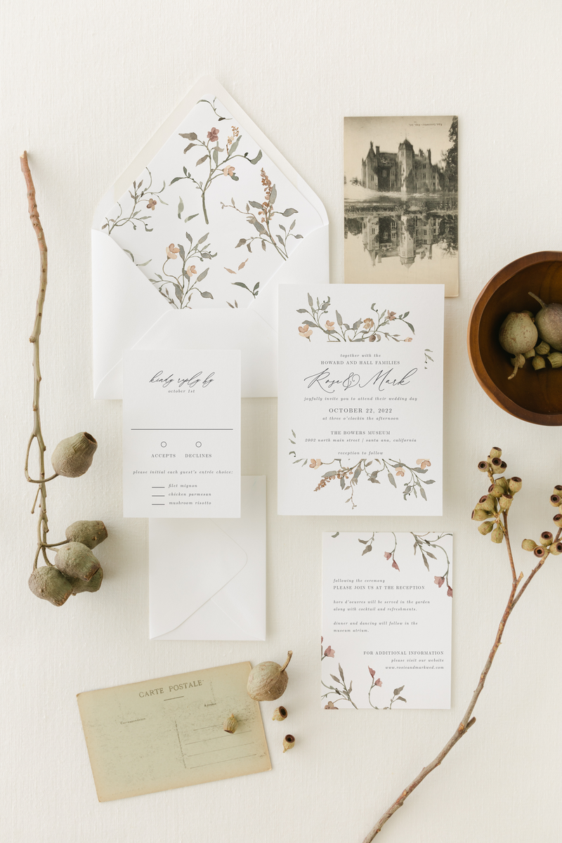 Fall Wildflower Wedding Invitation | Rose