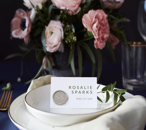 silver wax seal place card or escort card